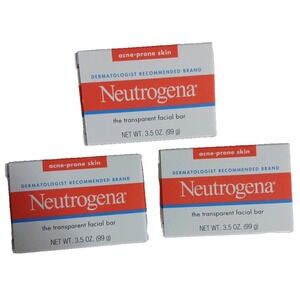 3 PACK Neutrogena‎ Transparent Facial Bar- Acne-Prone Skin Formula Soap 3.5oz
